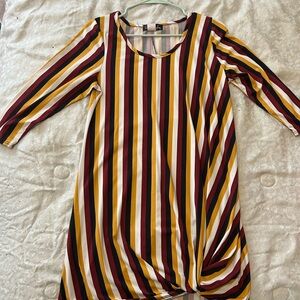 Atmosphere Bold Striped Dress in Mustard, Burgundy, and Black